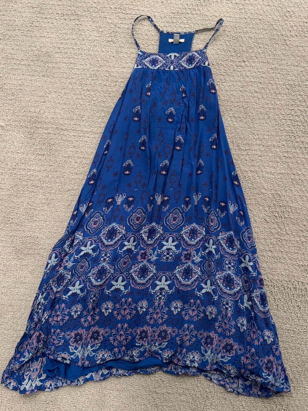 Urban Outfitters Blue Printed Spaghetti-Strap Maxi Dress